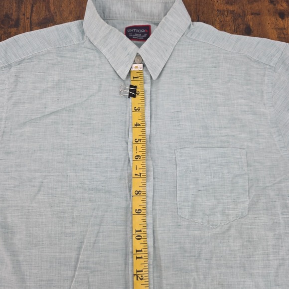 UNTUCKit Long Sleeve Button Up Light Blue Teal LINEN Blend Mens L Regular - Picture 6 of 7